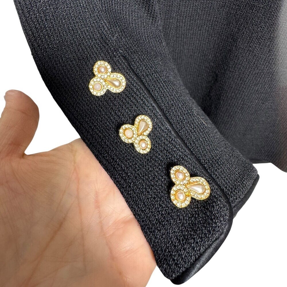 St. John Evening Santana Knit Suit Jacket Skirt Black Gold Frog Closure size 10 - Picture 8 of 14